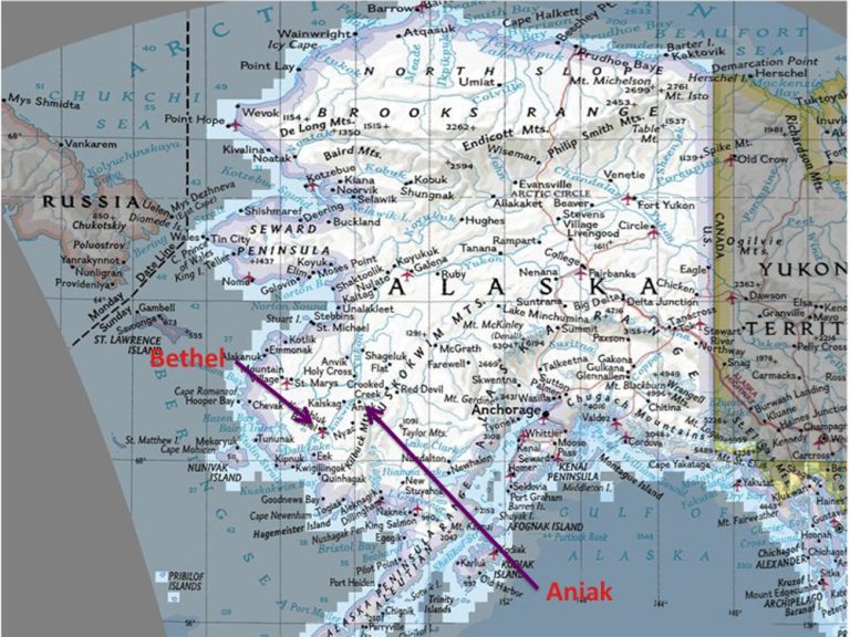 Map Showing Aniak, Bethel and Yukon-Kuskokwim Delta